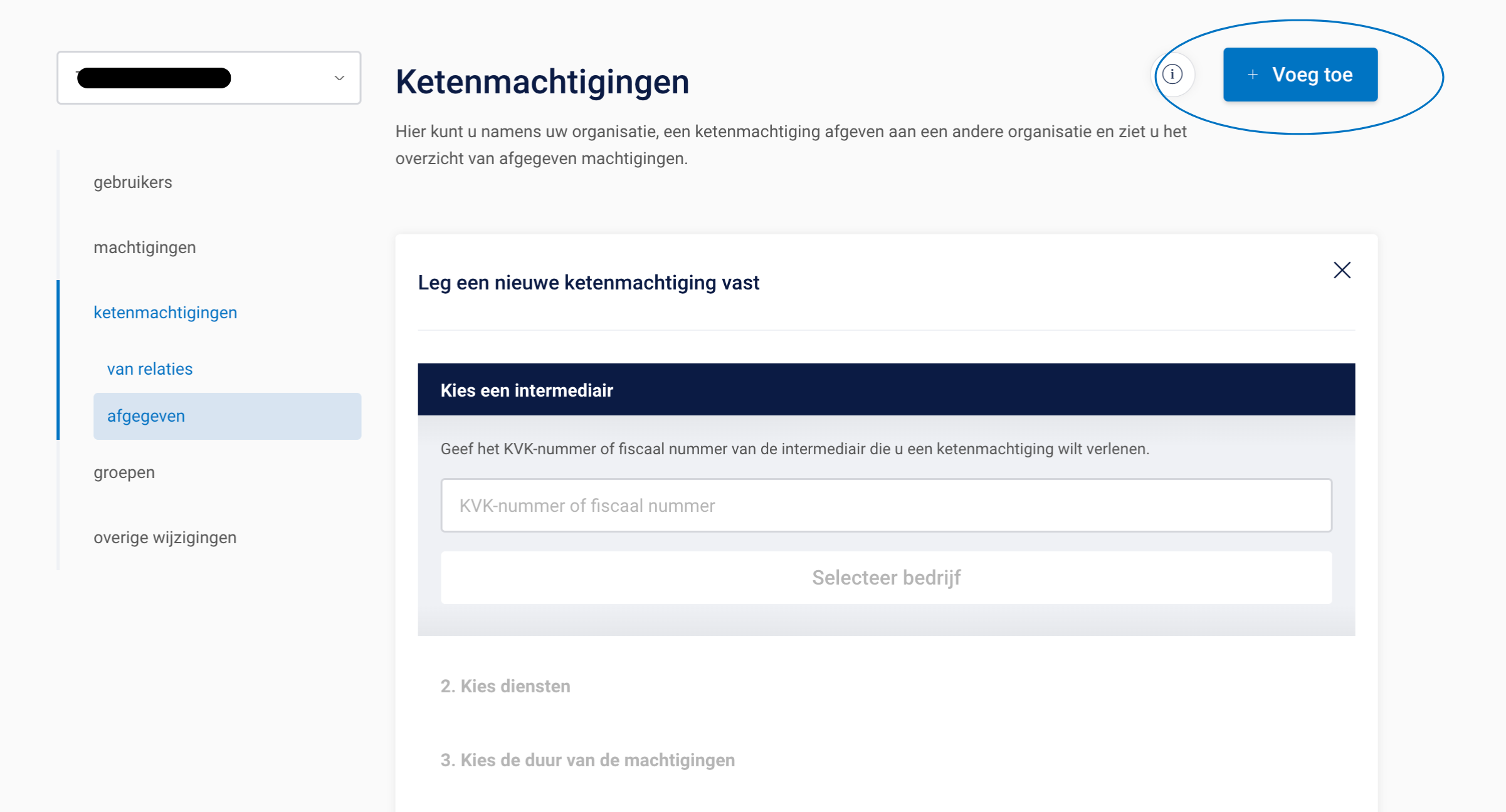 Ketenmachtiging vastleggen