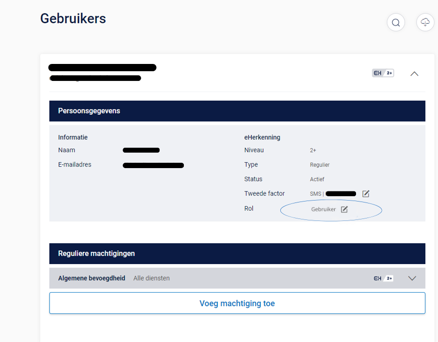 De rol van Gebruiker naar Beheerder in de beheerapplicatie op Mijn QV